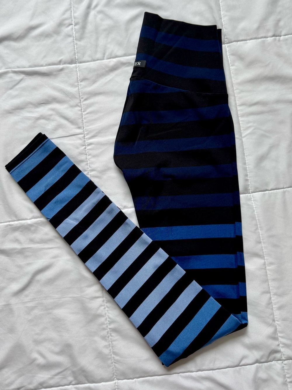 K-DEER Striped Full Length Leggings - Blue & Black